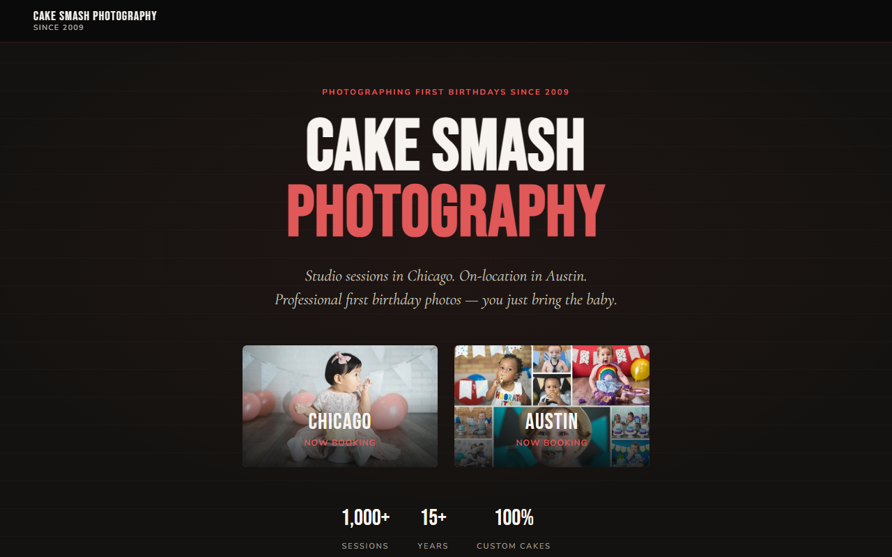 Cake Smash Photography website screenshot