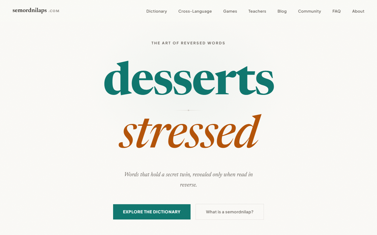 Semordnilaps website screenshot